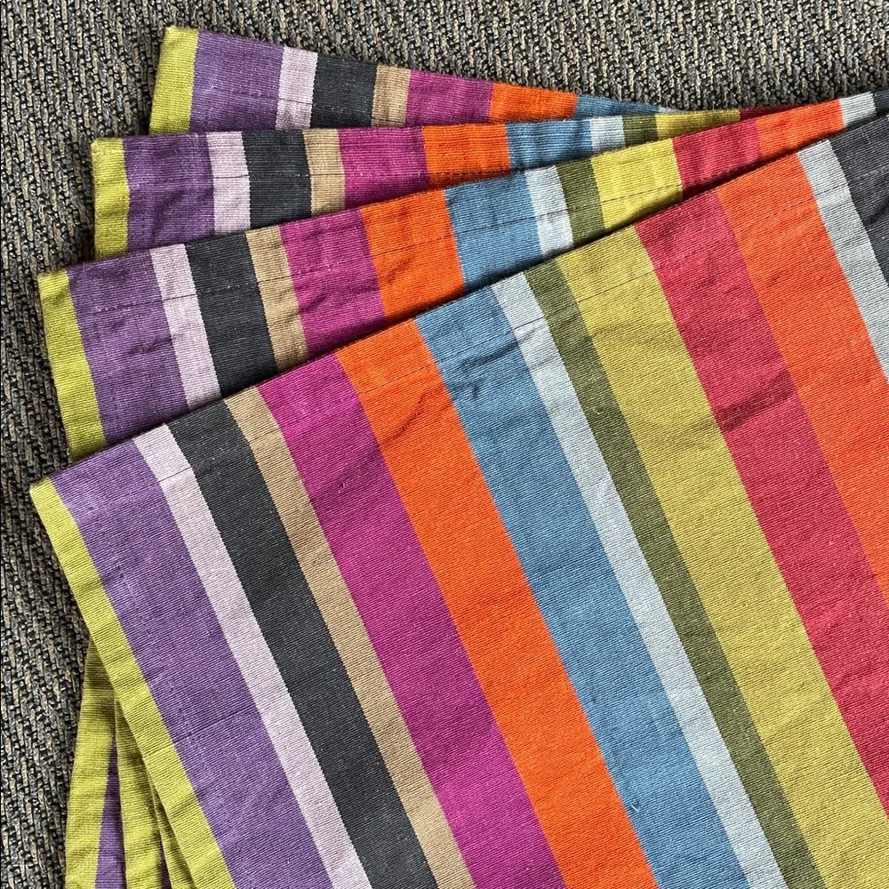 Crate and Barrel Dempster Cotton Colorful Striped Vibrant Placemats - Set of 4
